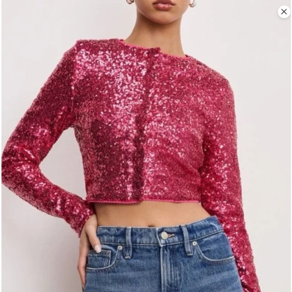 Good American Sequin Cardigan in Ballerina Pink, Size 4XL, NWT - Picture 11 of 12